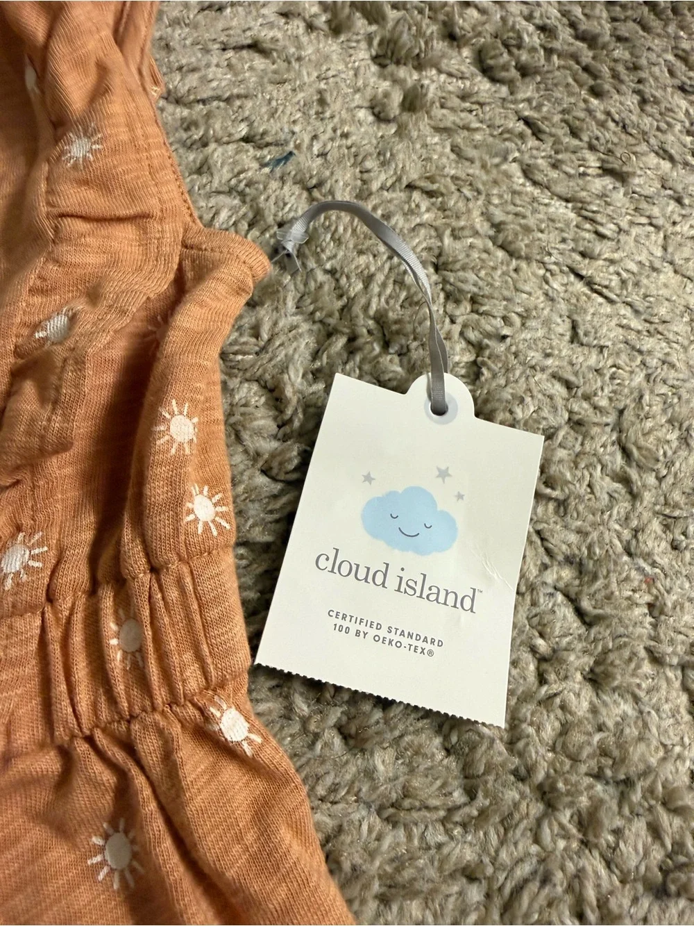 Cloud Island Baby Girls’ Tan Rust Sun Print Knit Ruffle Romper - size 6-9 months